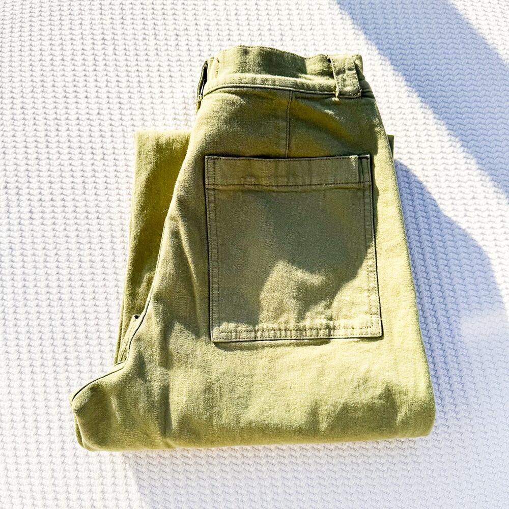 Madewell Emmett Wide-Leg Green Khaki Denim Jeans Zip Fly Size 29